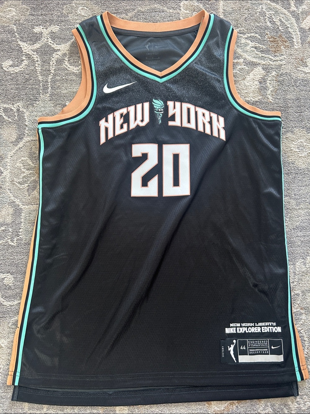 Nike Black New York WNBA #20 Jersey with Teal and Copper Trim